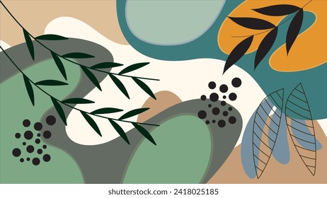 ABSTRAKTE ÄSTTHETISCHER HINTERGRUND HAND ZEICHNETE ORGANISCHE FORM MIT LEAF-PLANANANORNAMENTORNUNGSPFLEGEL FLACHENFLACHENFARBE VEKTORTEMPLATE FÜR WALLPAPER, DECKUNG, POSTER 