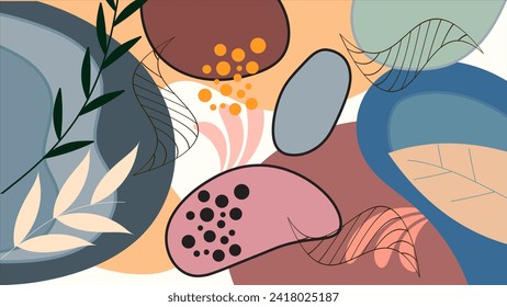 MARCA DE FONDO ESTÉTICA ABSTRACTA FORMA ORGÁNICA DIBUJADA CON PLANTILLA DE VECTOR DE DISEÑO DE COLOR PLANO ORNAMENTE DE PLANTA DE HOJA PARA PAPEL DE PARED, CUBIERTA, AFICHE 