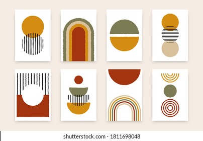 Abstract aesthetic background set. Contemporary geometric organic shapes, minimalist posters, cover template for wall decor. Vector art. - Shutterstock ID 1811698048