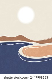 Abstract aesthetic background with sunset seaside landscape. Earth tones, burnt orange dunes.