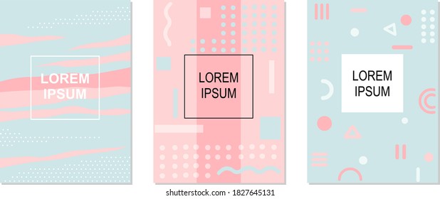 Abstract aesthetic backgrounds with geometric elements. Flat design suitable for banner, internet, advertisement, poster, billboard, cover, brochure. Memphis style.