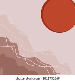 Abstract aesthetic backgrounds landscapes. Earth tones, pastel colors. Boho wall decor. Mid century modern minimalist.