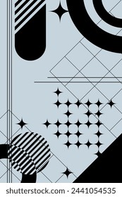 Banner estético abstracto con formas geométricas. Cartel minimalista con formas básicas y elementos gráficos de moda.
