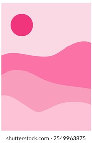 Boho estético abstrato com cores do nascer do sol e rosa,
decoração de arte de parede,
desenho abstrato das montanhas