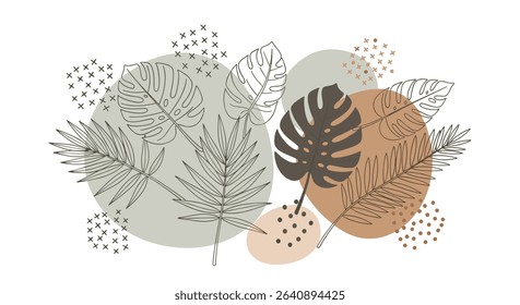 Abstract Aesthetic Composition with Leaves and Geometric Shapes for Home Decor Design