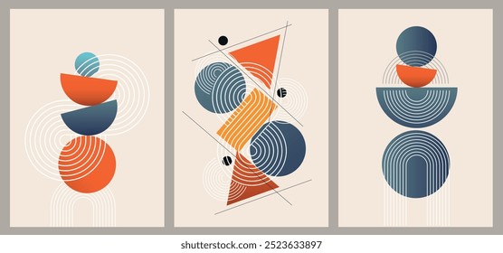 Abstract Aesthetic Design of Banners set with Geometric Forms. Minimalistic poster with basic shapes and trendy graphic elements.