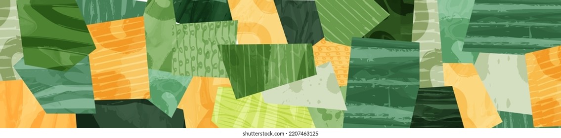 Abstract aesthetic eco green collage design. Organic nature shape vector illustration. Landscape field pattern background. Geometric field ornament. Contemporary ecology composition, rectangle frame