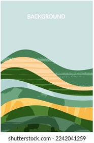 Resumen de diseño de collage ecológico estético. Ilustración vectorial de forma de naturaleza orgánica. Composición de patrones de paisaje. Ornamento de campo geométrico. Afiche vertical contemporáneo, fondo de campo moderno