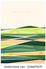 Abstract aesthetic eco green collage design. Organic nature shape vector illustration. Landscape pattern composition. Geometric field ornament. Contemporary vertical poster, modern field backgroun