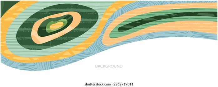 Resumen de diseño de pancartas ecológicas ecológicas estéticas. Ilustración del vector de fondo de textura verde de sostenibilidad. Un paisaje horizontal de color brillante. Vista panorámica del prado, colina abstracta