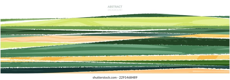 Abstract aesthetic eco green collage banner design. Sustainability environmental green textured background vector illustration. Bright color horizontal landscape. Panoramic meadow view, abstract hill