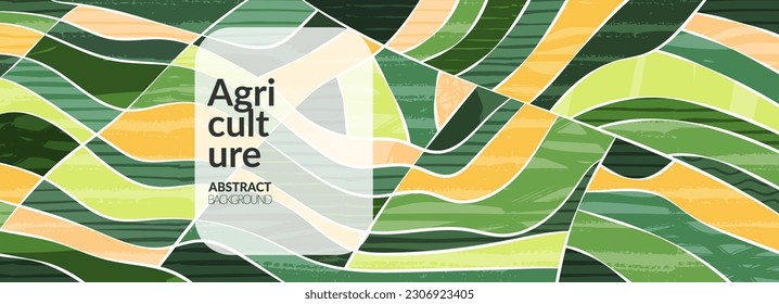 Abstract aesthetic eco green collage banner design. Sustainability environmental green textured background vector illustration. Bright color horizontal landscape. Panoramic meadow view, abstract hill