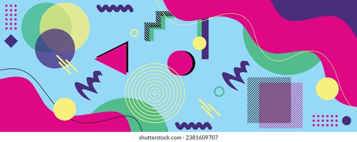 Abstract aesthetic fashion template banner background and colorful graphics with 90s color style.