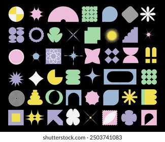 Abstract aesthetic geometric shapes y2k. Colored vector elements on isolated background.