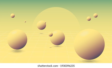 Abstract aesthetic green planet spheres vector illustration. Abstract green background illustration. Horizontal banner, web design, wallpaper, brochures template.