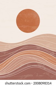 Abstract Aesthetic mid century modern landscape line Contemporary boho poster cover template. Minimal and natural Illustrations for art print, postcard, wallpaper, wall art.	