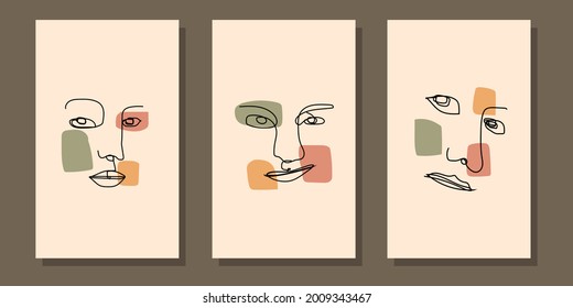 abstract aesthetic mid century modern line art face boho poster