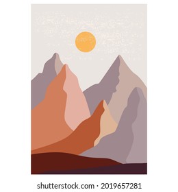 Abstract Aesthetic mid century modern landscape Contemporary boho poster cover template. Minimal and natural Illustrations for art print, postcard, wallpaper, wall art.