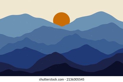 Abstract Aesthetic mid century modern landscape Contemporary boho poster cover template. Minimal and natural Illustrations for art print, postcard, wallpaper, wall art
