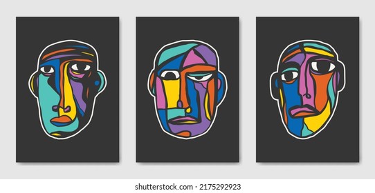 Abstract Aesthetic mid century modern shape Contemporary boho poster cover template. Colorful Face Illustrations for art print, postcard, wallpaper, wall art, home decor.