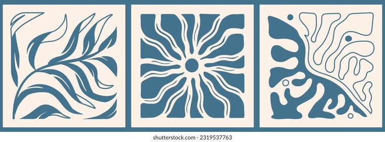Abstract aesthetic of mid-century modern art. Retro monochrome square prints. Rough wavy natural shapes. Hand drawn minimalist organic shapes. Bold 60's-70's style graphics.