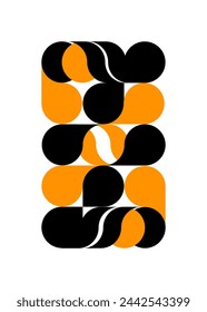 Abstract Aesthetic Poster Design with Geometric Forms. Minimalistic poster with basic shapes and trendy graphic elements in black and Orange colors.