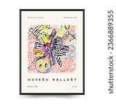 Abstract aesthetic posters template. Modern trendy Matisse Paintings Art. Museum Decor, Exhibition Art, grunge, line art, sketch, scribble, marker.  For wall decor, print, postcard, cover, banner. 