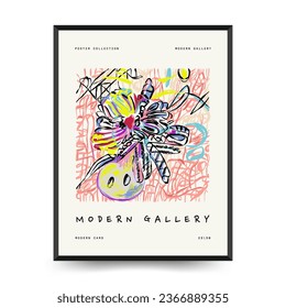 Abstract aesthetic posters template. Modern trendy Matisse Paintings Art. Museum Decor, Exhibition Art, grunge, line art, sketch, scribble, marker.  For wall decor, print, postcard, cover, banner. 