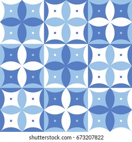 Abstract aesthetic seamless pattern. Tile mosaic vector Illustration in blue palette. Trendy geometric flat background for textile, brochure, flyer, prints and any your design.