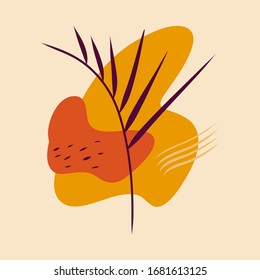 Abstract aesthetic spring or summer abstract shapes. Warm colors botanical composition, collage background. Floral template.