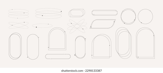 Abstract aesthetic thin line collection. Set of modern minimalist line border frames, geometric elements. Vector illustration