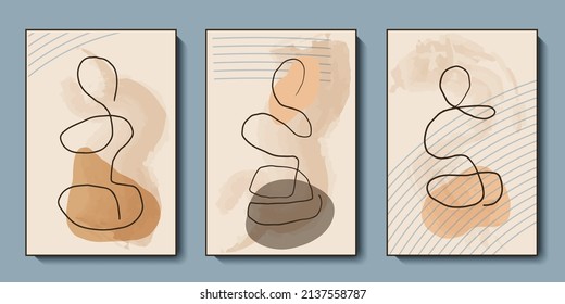 Abstract aesthetic wall art collection. Minimalist organic lines and shapes. Contemporary vector art for wallpaper, print, interior poster, invitation. Natural line wall decoration