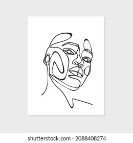 abstract aesthetict, Continuous line, face drawing and hairstyle set, fashion concept, minimalist female beauty, vector illustration