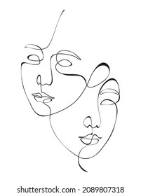 abstract aesthetict, Continuous line, face drawing and hairstyle set, fashion concept, minimalist female beauty, vector illustration.Can be used as Logo, Brands, Mascots, and Tatto