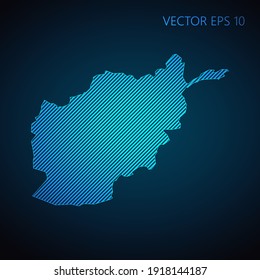Abstract Afghanistan map template made from blue diagonal lines on dark background. Vector illustration EPS10.