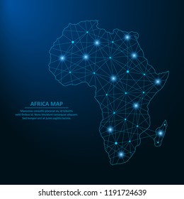 Abstract Africa Map Created From Lines And Bright Points In The Form Of Starry Sky, Polygonal Wireframe Mesh And Connected Lines. Low Poly Africa Continent. Vector Illustration.