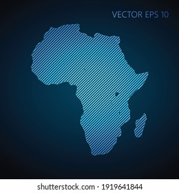 Abstract Africa map template made from blue diagonal lines on dark background. Vector illustration EPS10.