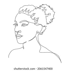 Abstract african american female portrait, continuous line style. Woman's beauty. Minimalist fashion design, quick sketch, vector illustration for t-shirt, prints, covers, posters, logo, tattoo