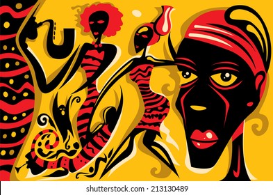 Abstract African Art, Sax, Tribal Music (Vector Art)