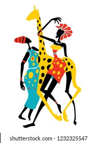 Abstract African Art, Woman with Giraffe (Vector Art)