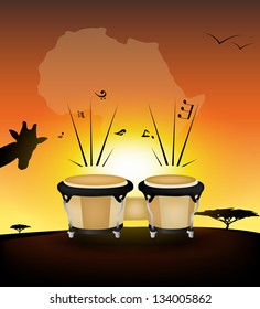 Abstract african drum and african landscape
