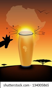 Abstract african drum and african landscape
