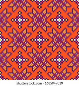 Abstract African ethnic seamless pattern, tribal red background. Bright vector tribal texture with geometric shapes.