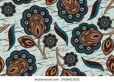 Flor africana abstracta, fondo vibrante sin costuras del modelo, arte textil, ilustraciones de moda para la impresión de la tela en ropa y bolsos elegantes, diseño étnico.