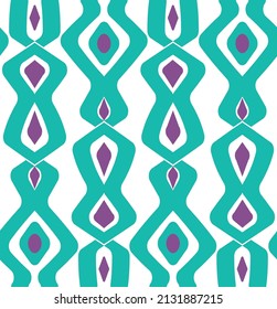 Abstract African Geometric Diamond Shape Seamless Pattern Trendy Fashion Colors Perfect for Allover Fabric Print Tiffany Blue Purple White Tones