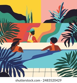 Abstract African Girls Art, Color Beach Illustration
