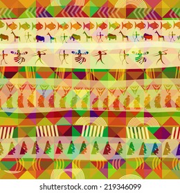 Abstract African seamless texture of triangles. Vector illustration.