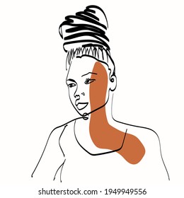 Abstract african woman face one line drawing. Portrait minimalistic style. Modern abstract face with abstract shapes. Minimalism concept. Hand drawn