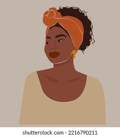 Abstract African Woman Portrait
Сurly Black Hair In Turban Wrapping Nubian Headscarf
Fashion Illustration