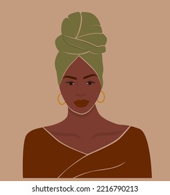 Abstract African Woman Portrait
Сurly Black Hair In Turban Wrapping Nubian Headscarf
Fashion Illustration